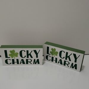 NWT St. Patrick's Day Wooden Tabletop Decor with Glitter Shamrock Celebrate It